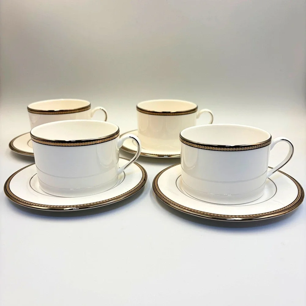 Kate Spade Lenox Sonora Knot Flat Cup and Saucer Set of 4 USA Discontinued